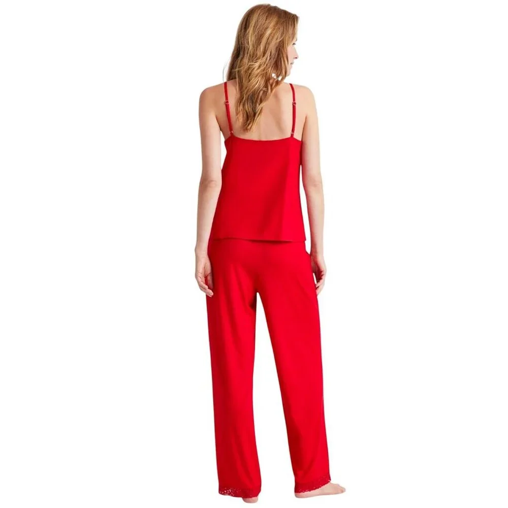 NEW State Of Day Womens Lace-Trim Pajama Pants 100198303MS Tango Red 2XL